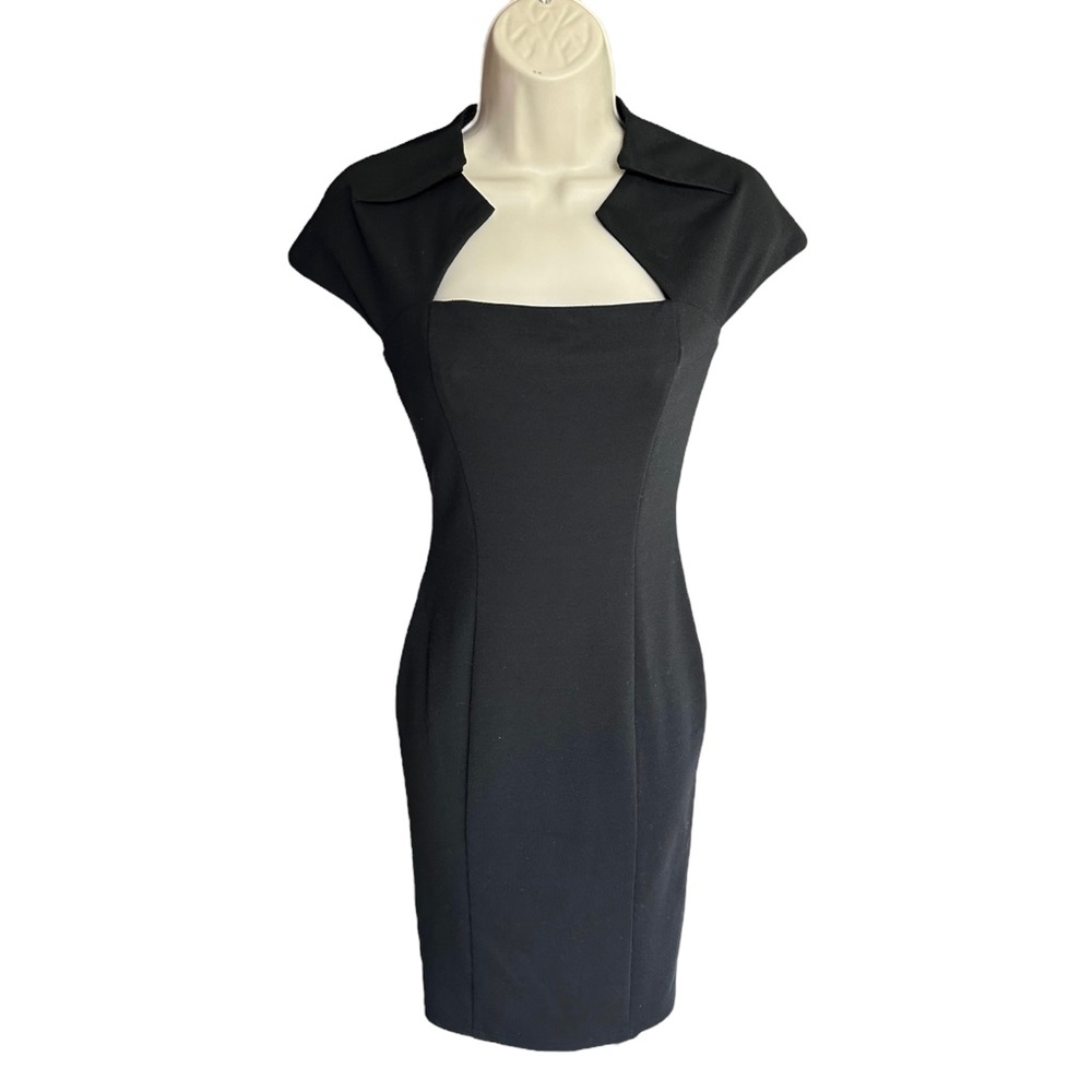 Black Collared Square Neck Midi Dress